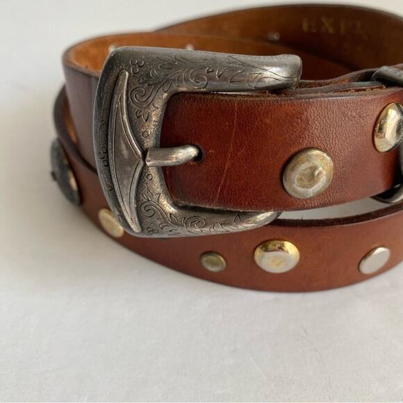 Vintage Western Studded Belt Brown Leather Star Coastal Cowgirl Womens Small - Picture 2 of 10